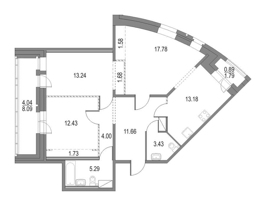 3-комнатная квартира 86 м², 12/23 эт., ЖК «Приморский квартал»